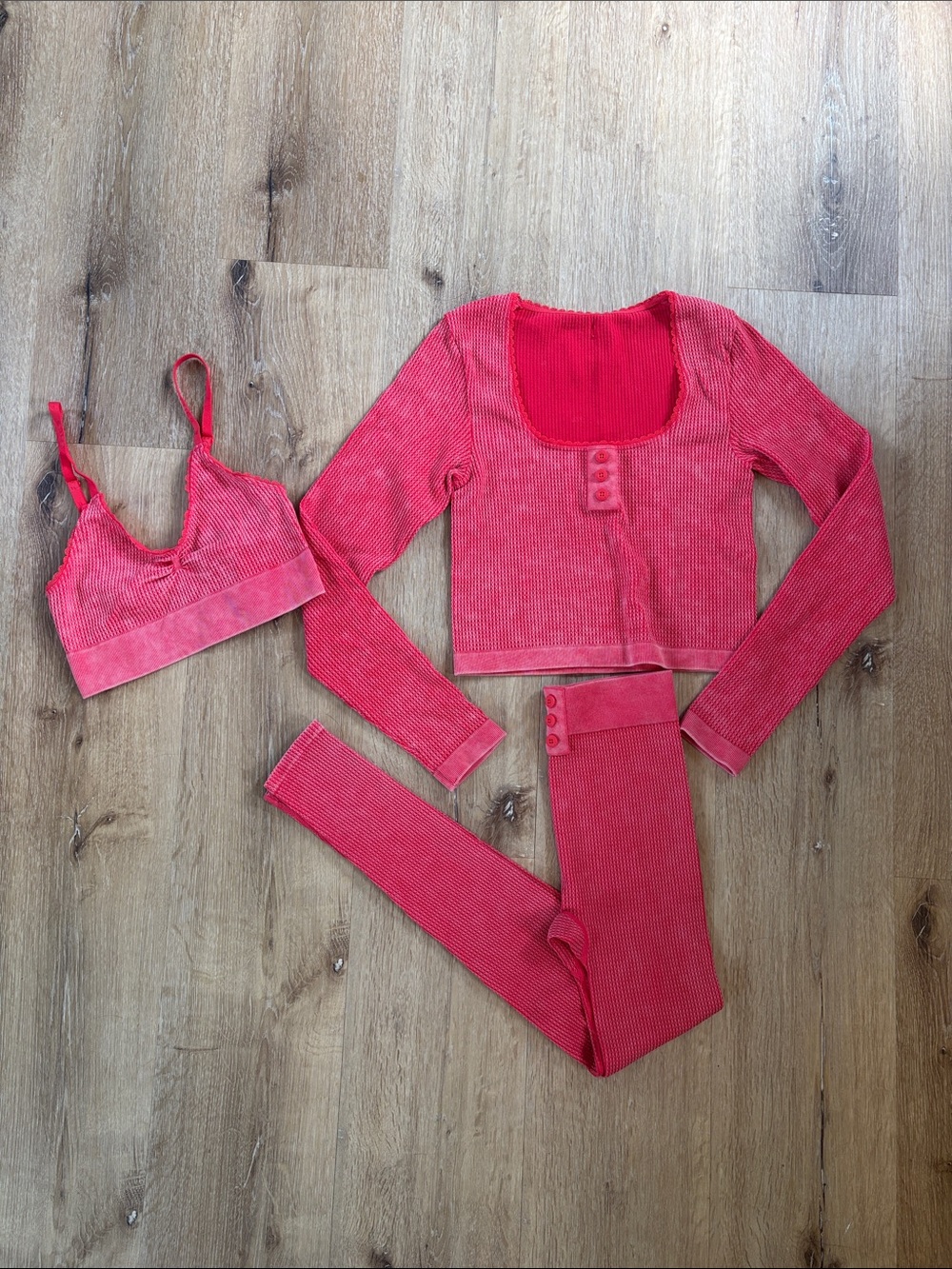 Fabletics Women's Red Ribbed 3-Piece Matching Set
